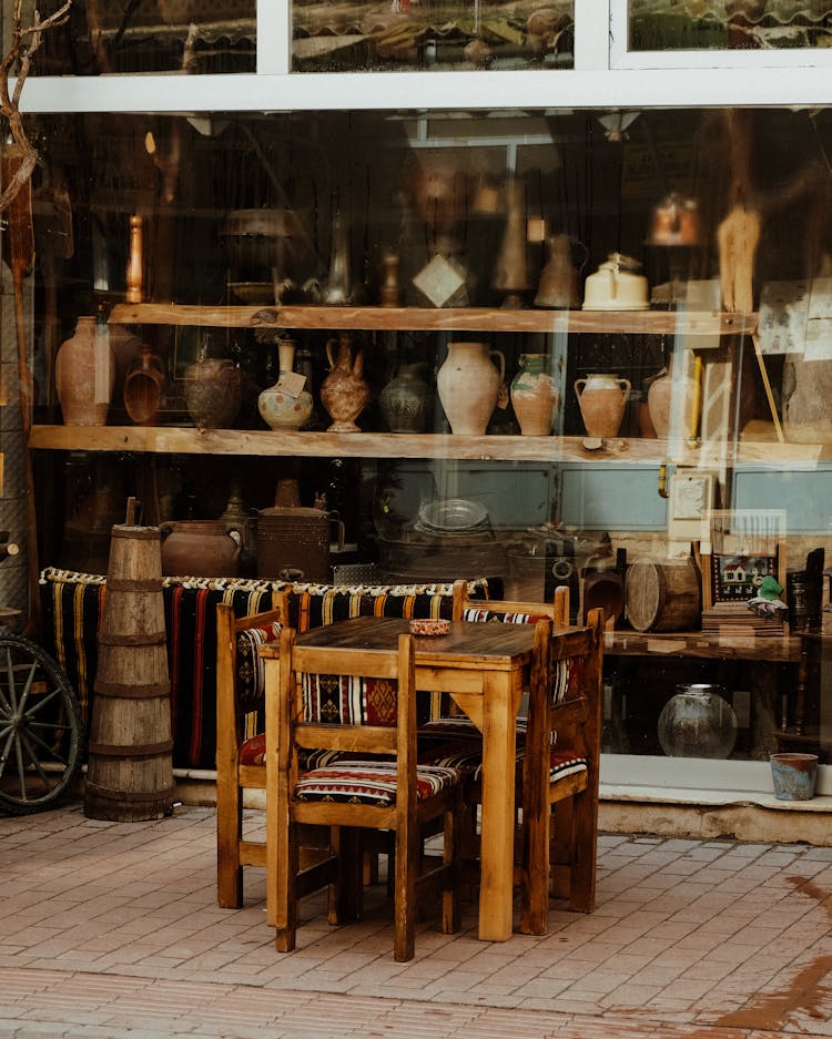 Wooden Table And Chairs Set On Display In Store