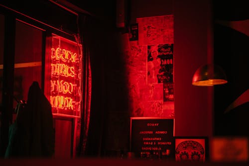 Free Black Frame Under Red Pendant Lamp Stock Photo