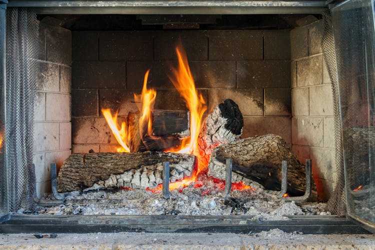 Wood Burning In The Fireplace 