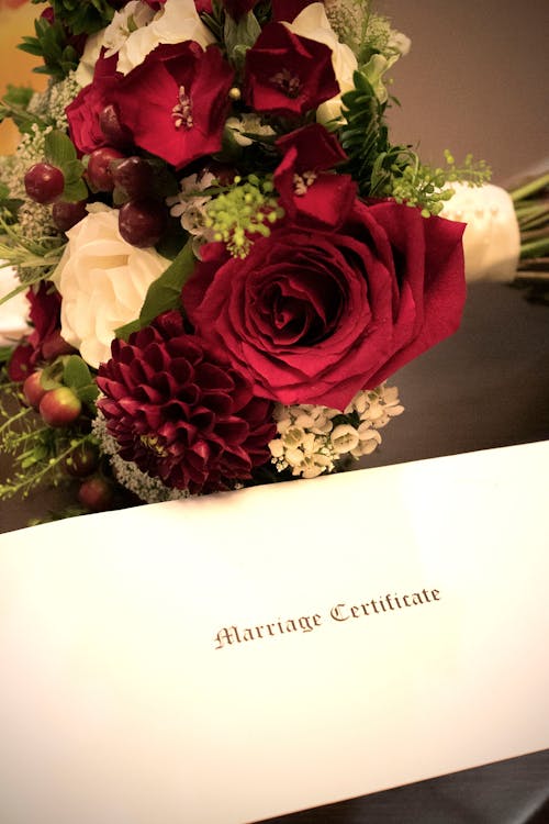 Ingyenes stockfotó bizonyítvány, csokor virág, esküvő témában Stockfotó