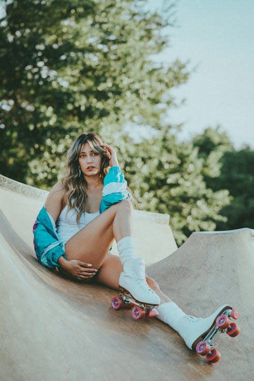 Woman Roller Skates Posing on the Ramps