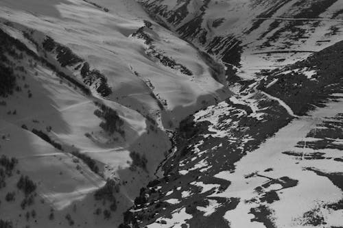Snow on Hill and in Valley in Black and White