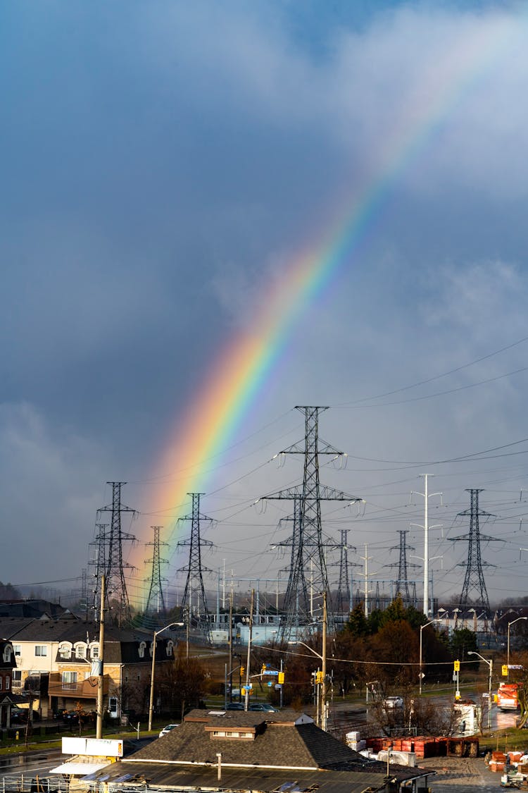 Rainbow Over Electricity Pylons