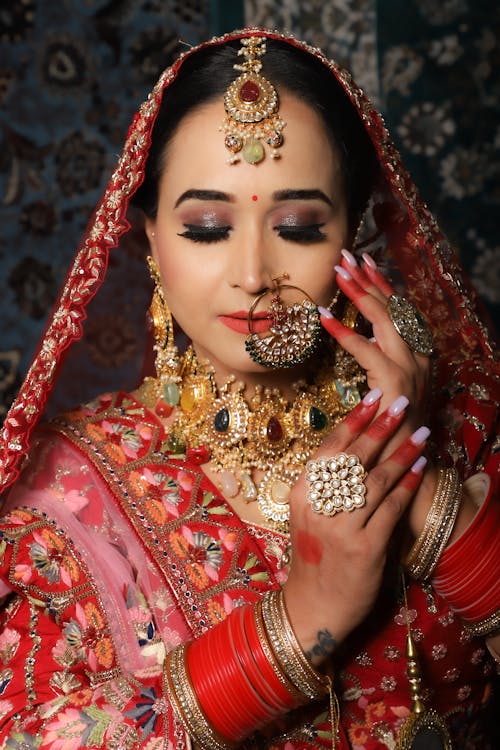 Beautiful Woman Wearing a Sari and Jewelries