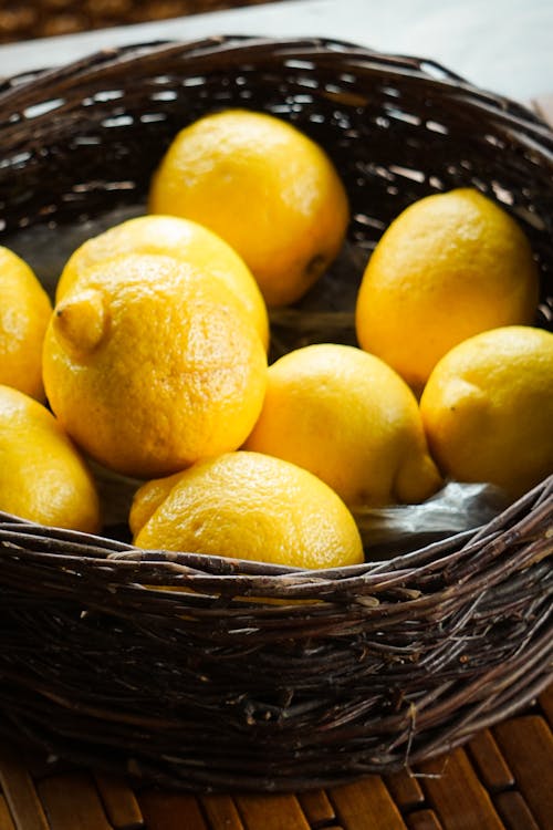 Close-up of Lemons on a Basket