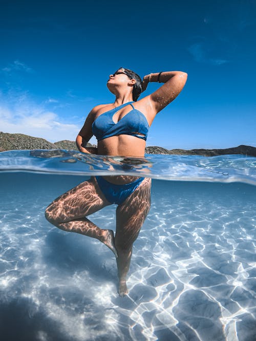 Woman in Blue Swimwear in the Water