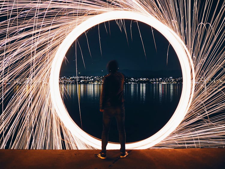 Person Next To Iron Wool Circle