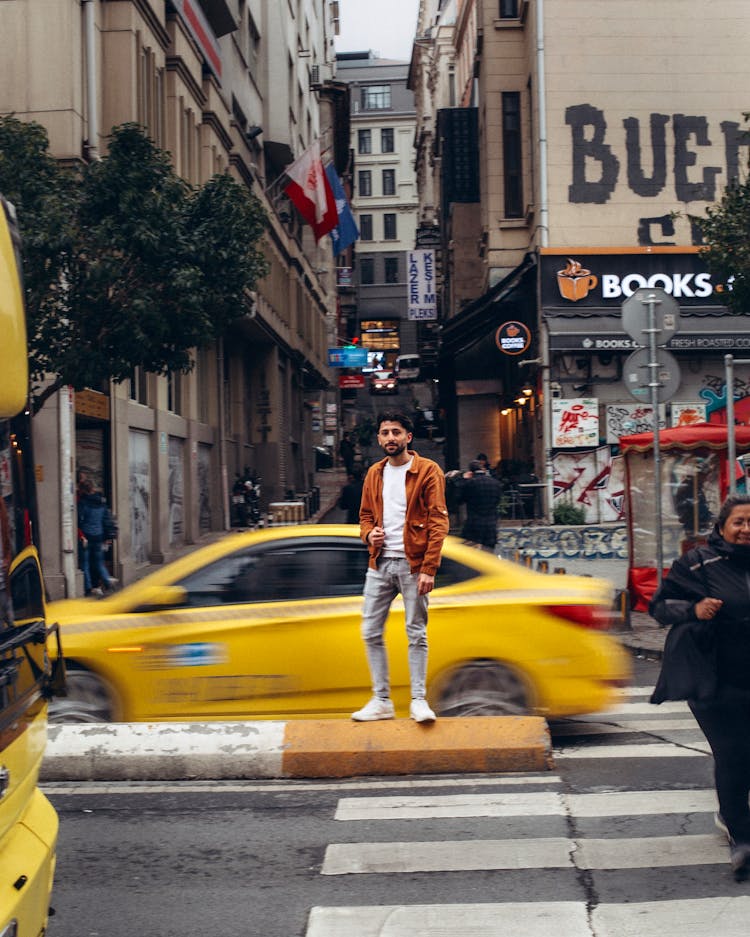 People Crossing Zebra In Downtown