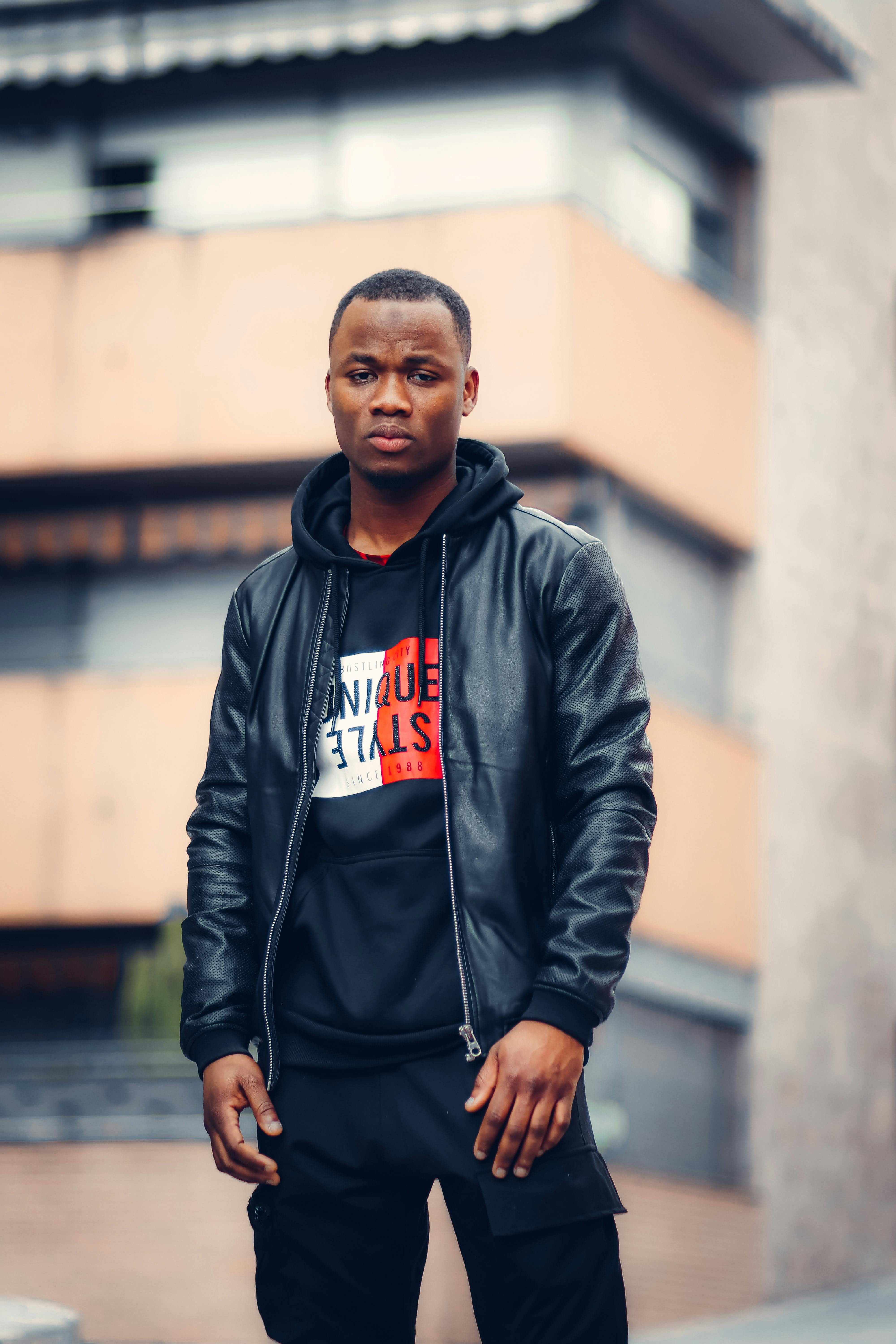 Close-Up Shot of a Man wearing a Black Leather Jacket · Free Stock Photo