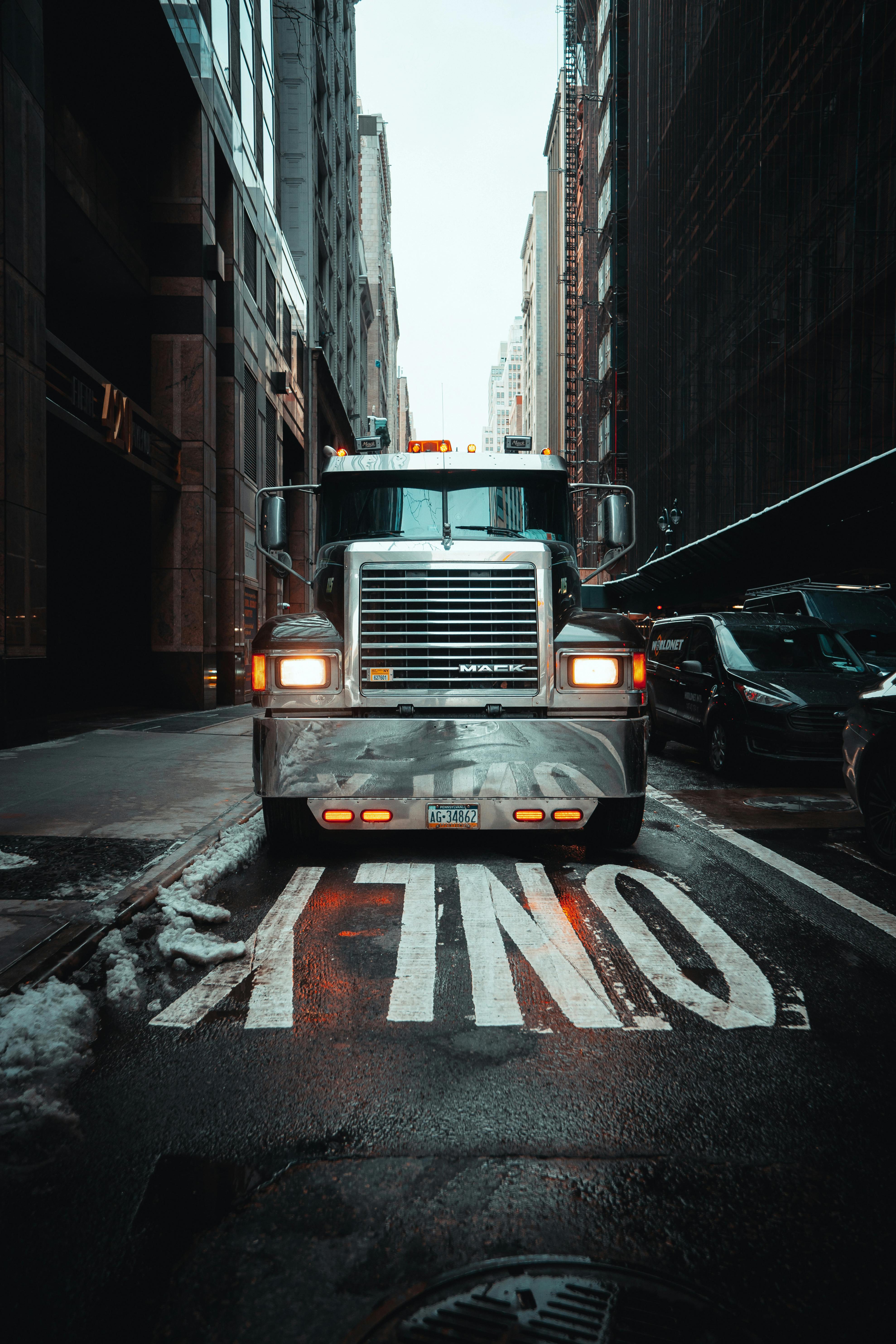 truck on wet road