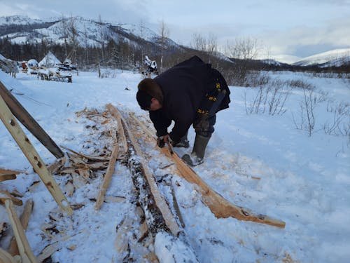 Man Working in the Snow in Siberia 