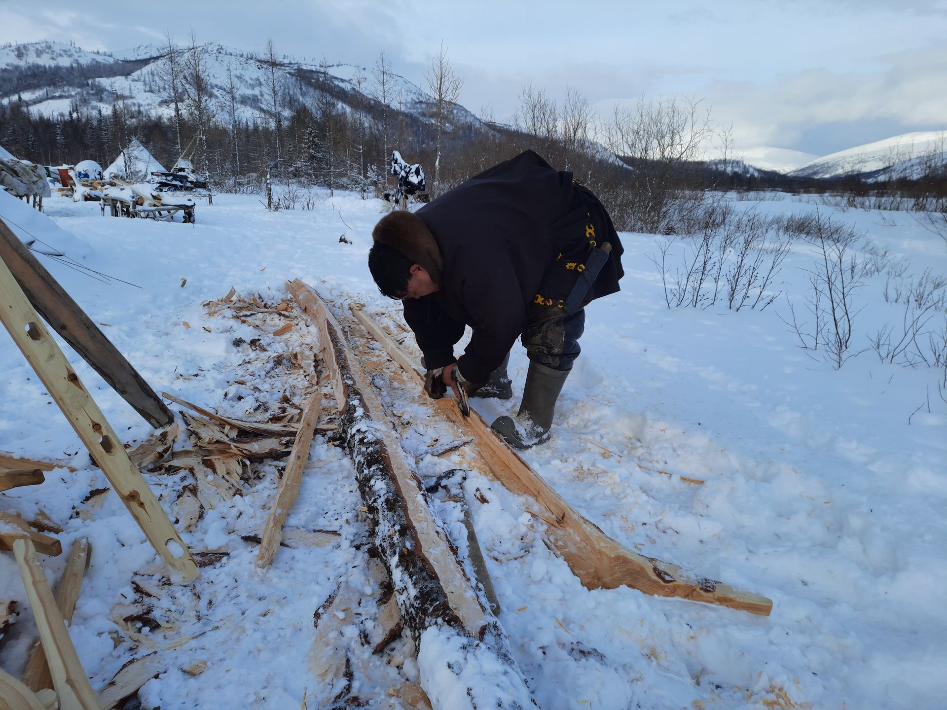 Man Working in the Snow in Siberia