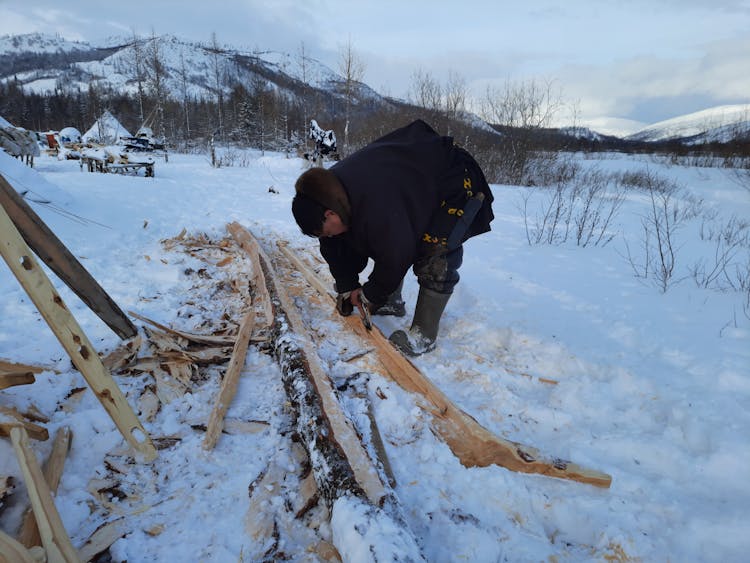 Man Working In The Snow In Siberia 