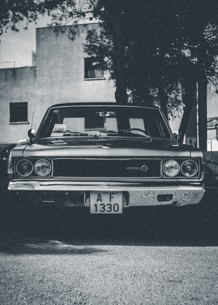 Monochrome Photo Of A Vintage Car