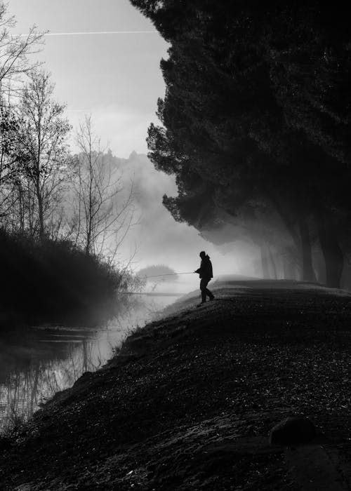 Man Fishing in a River