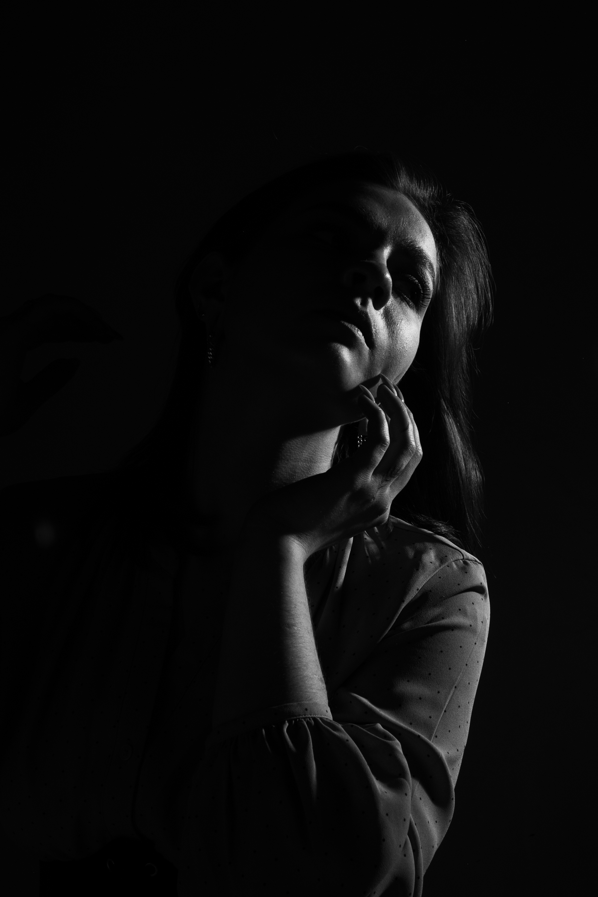 Grayscale Photo of Woman in Long Sleeve Shirt · Free Stock Photo