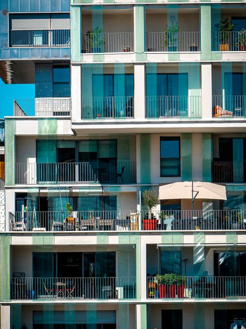 Free Architectural view of modern apartments with balconies, located in Lyon, France. Stock Photo