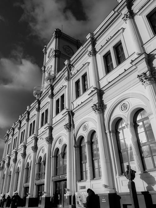 Grayscale Photo of a Concrete Building