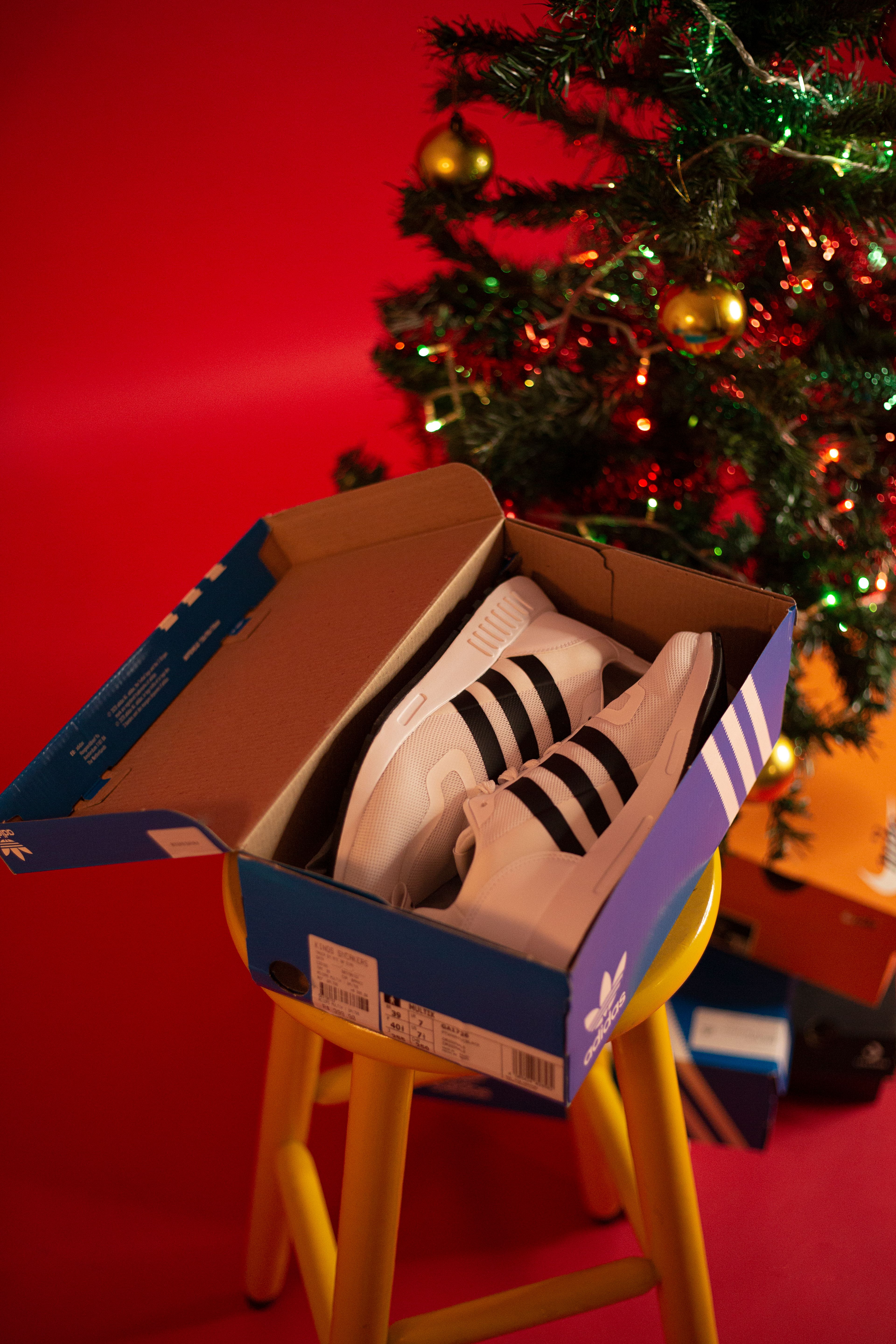 A Red Adidas NMD under the Christmas Tree  Free Stock Photo
