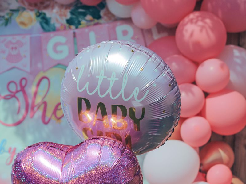 Pink heart and round balloons