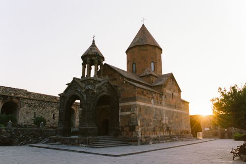 Free Beautiful historic church building at sunset with a clear sky, showcasing sacral architecture. Stock Photo