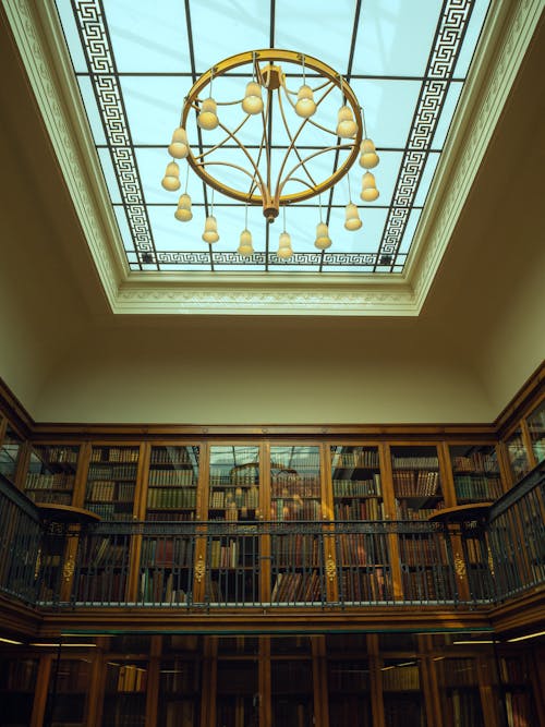 Безкоштовне стокове фото на тему «Бібліотека, вертикальні постріл, книжкові полиці»