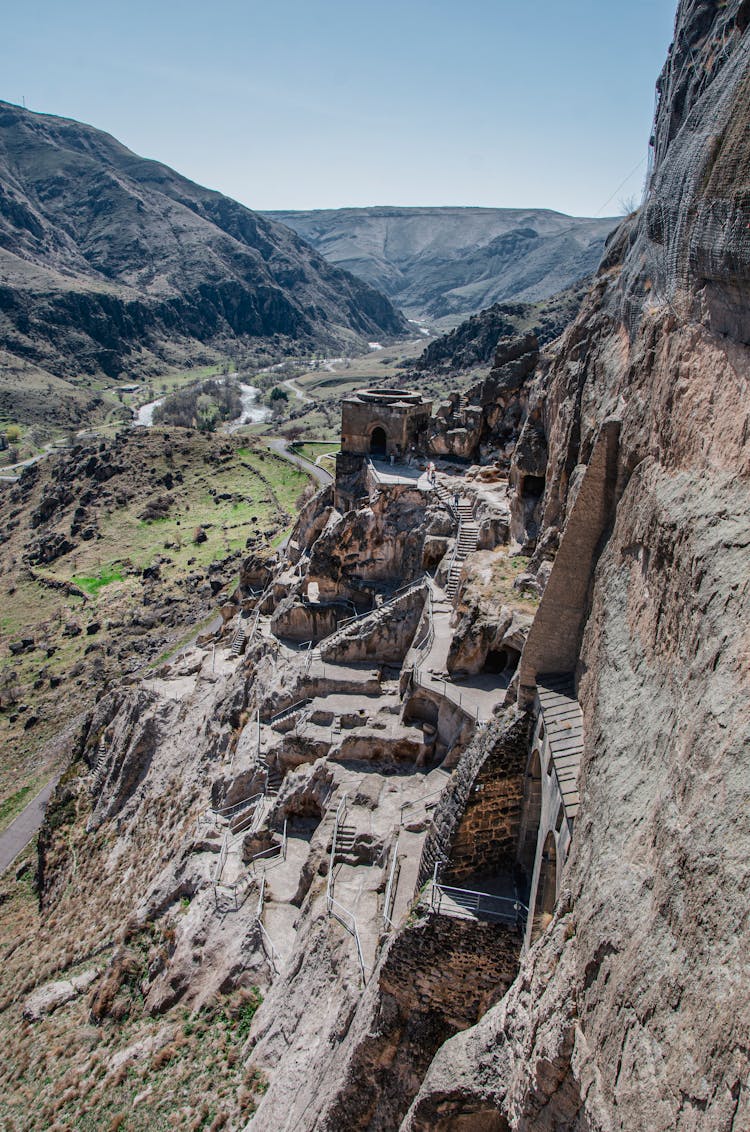 High Angle View Of Medieval Architecture Carved In A Rock Formation