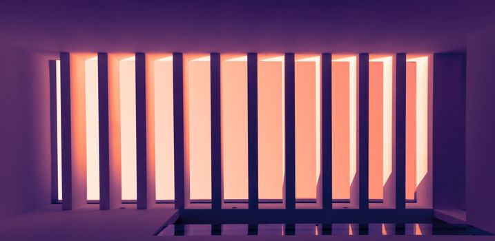 Striking abstract architecture with sunset shadows in Pachuca, Mexico.