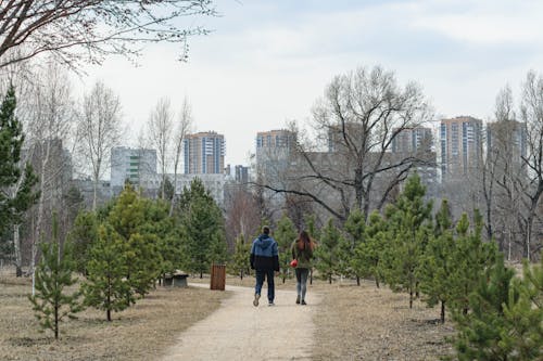 Man and Woman Walking on Footpath in Park