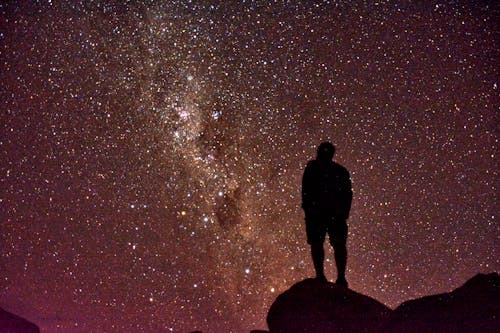Free Silhouette of a Person under a Starry Sky Stock Photo