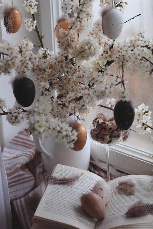 Photo of Eggs Hanging Near Cherry Blossoms