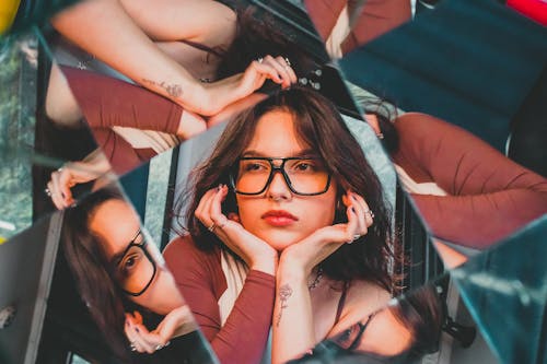 Brunette Woman Portrait in a Kaleidoscope View