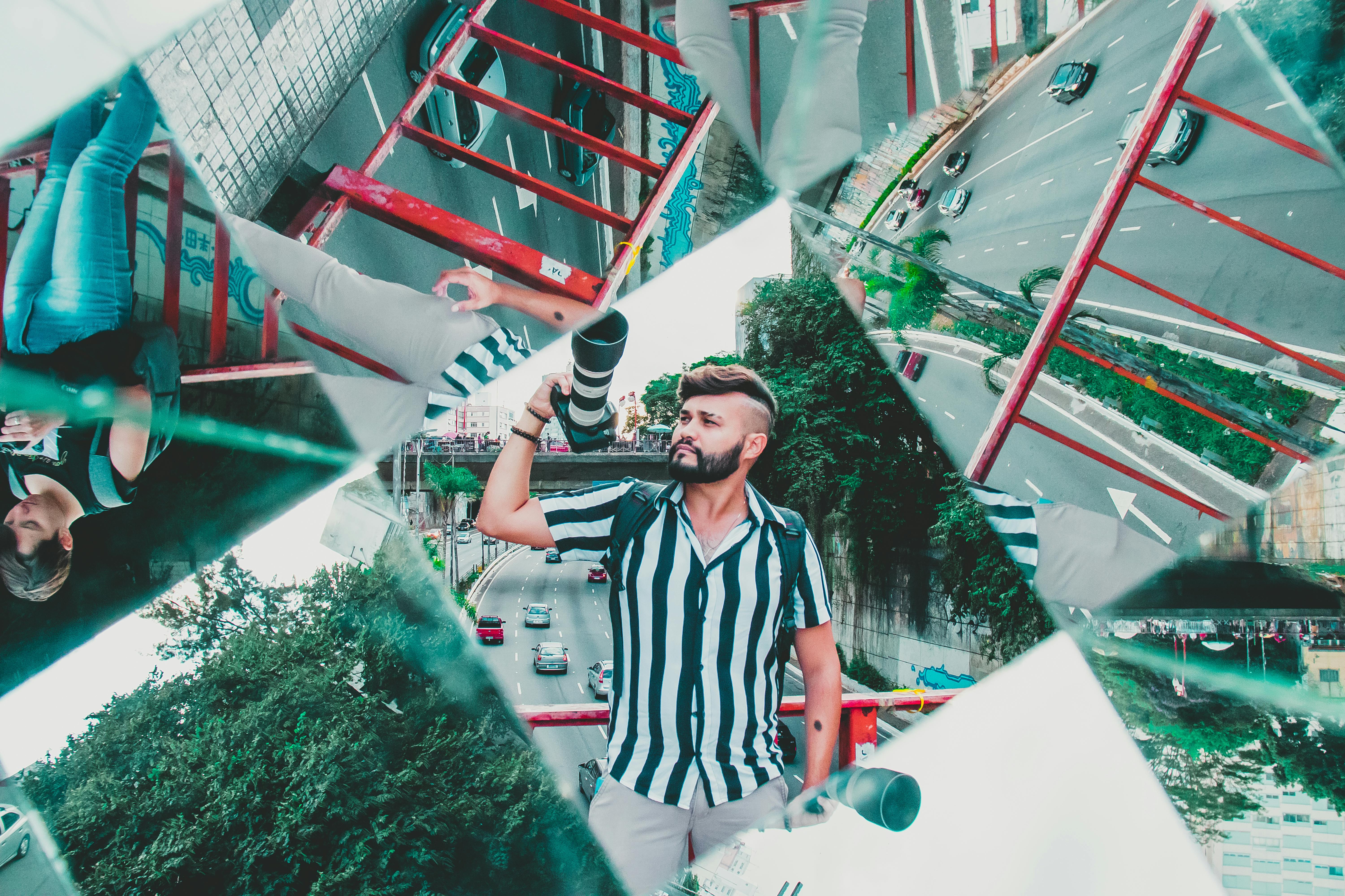 Reflections of Man and Street on Mirrors