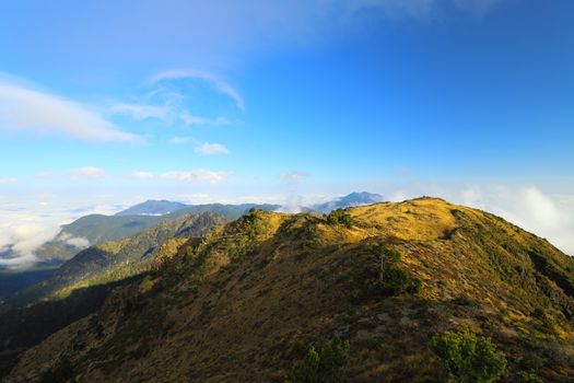 Breathtaking view of Taiwan's mountainous terrain under a clear blue sky.