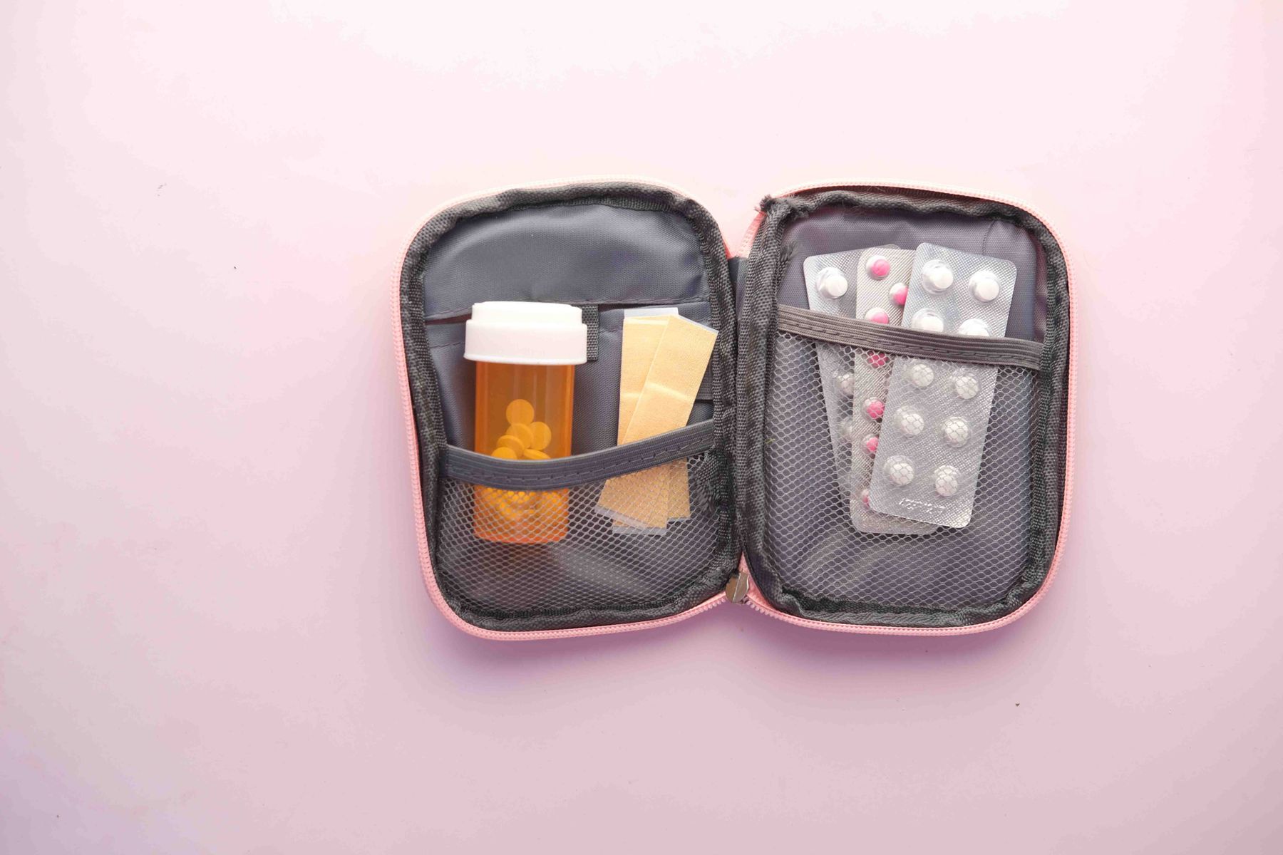 Compact first aid kit arranged with practical care essentials