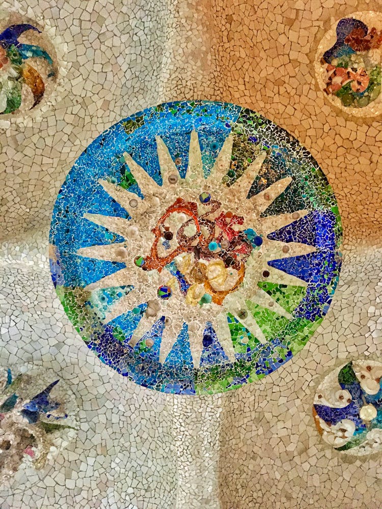 Mosaic Ceiling At Parc Guell In Barcelona