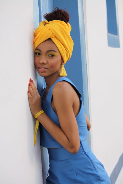 Beautiful Woman Wearing a Yellow Headwrap
