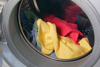 Clothes inside a washing machine drum