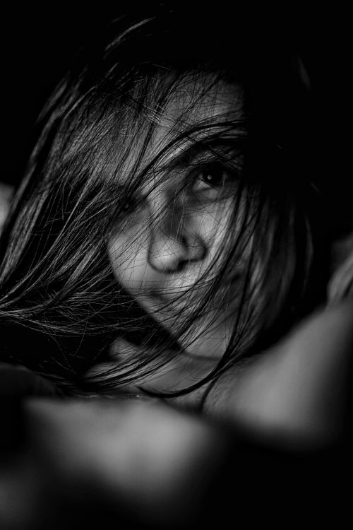 Free Expressive monochrome portrait capturing deep emotion in a woman's gaze. Stock Photo
