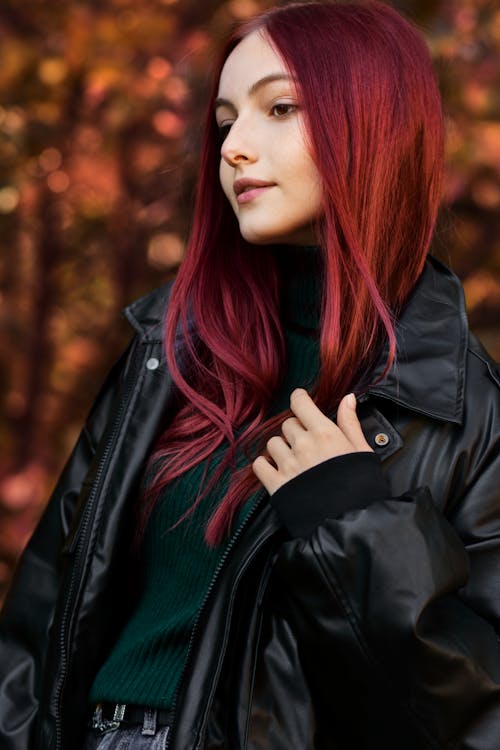 A Pretty Woman in Black Leather Jacket