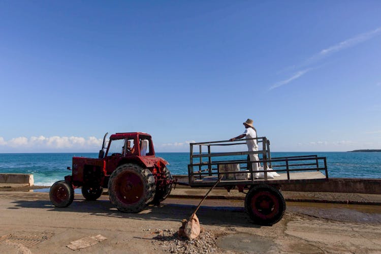 Tractor Driving Near Sea