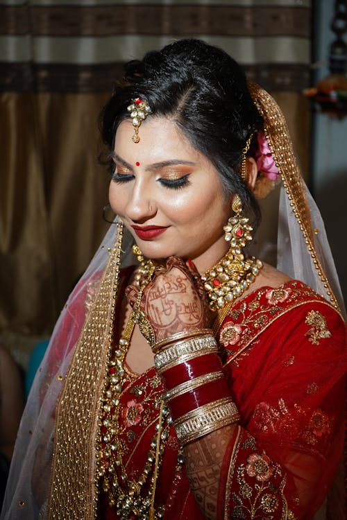 Portrait of a Bride Wearing Traditional Clothes and Jewelry