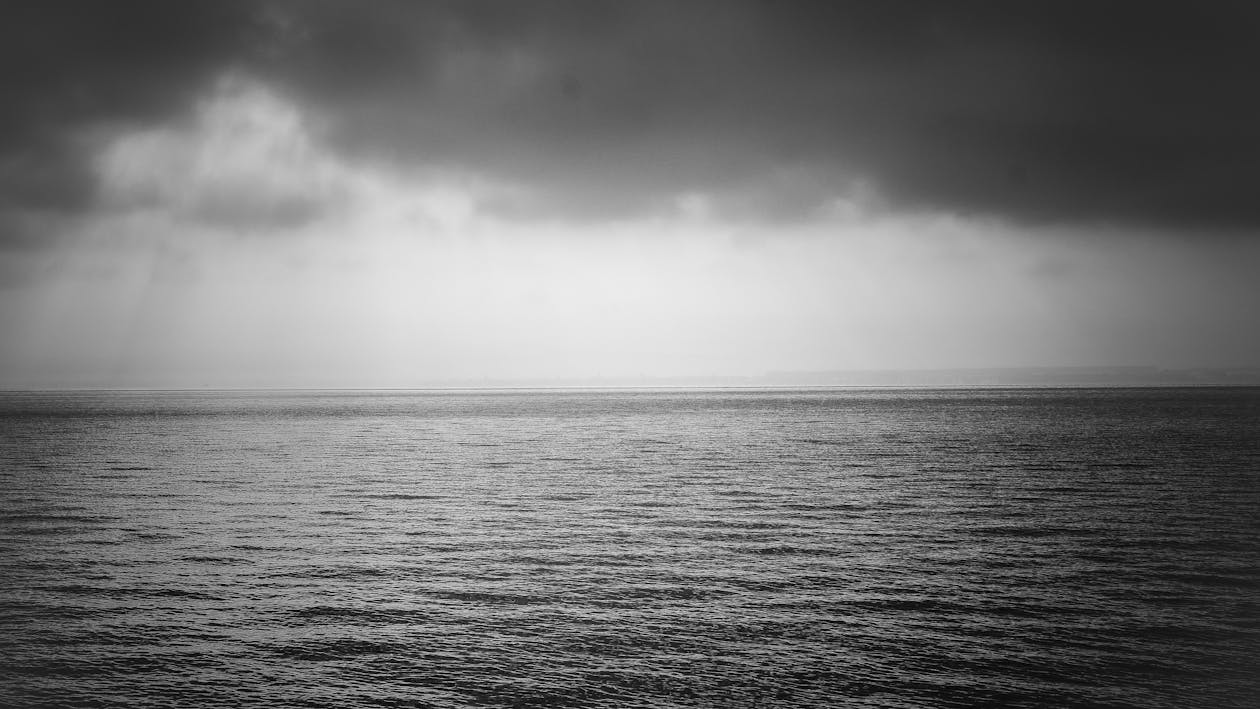Black and White Photo of the Sea and Horizon · Free Stock Photo