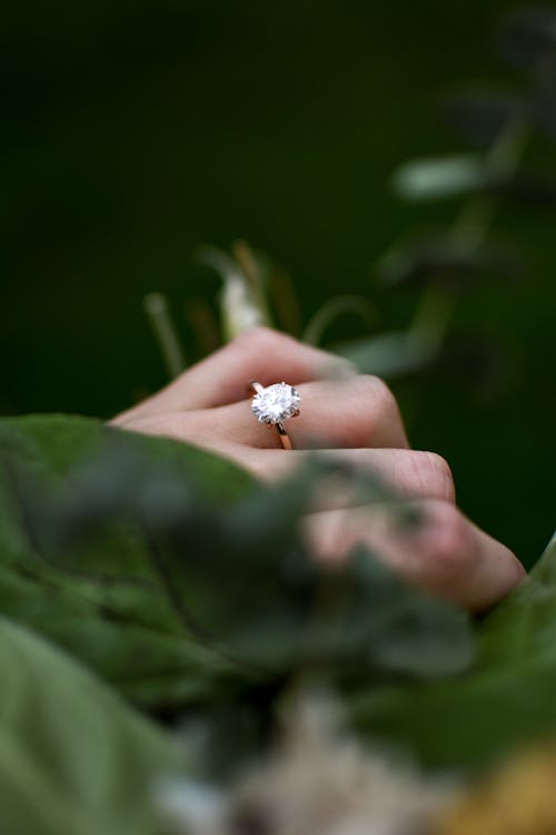 Close-Up Shot of a Diamond Ring on a Hand