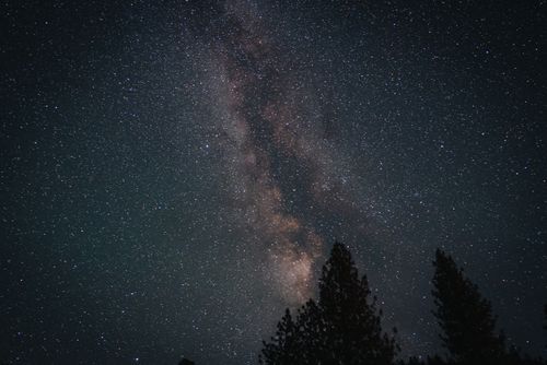 Free Stunning view of the Milky Way and starry sky above Yosemite National Park trees at night. Stock Photo