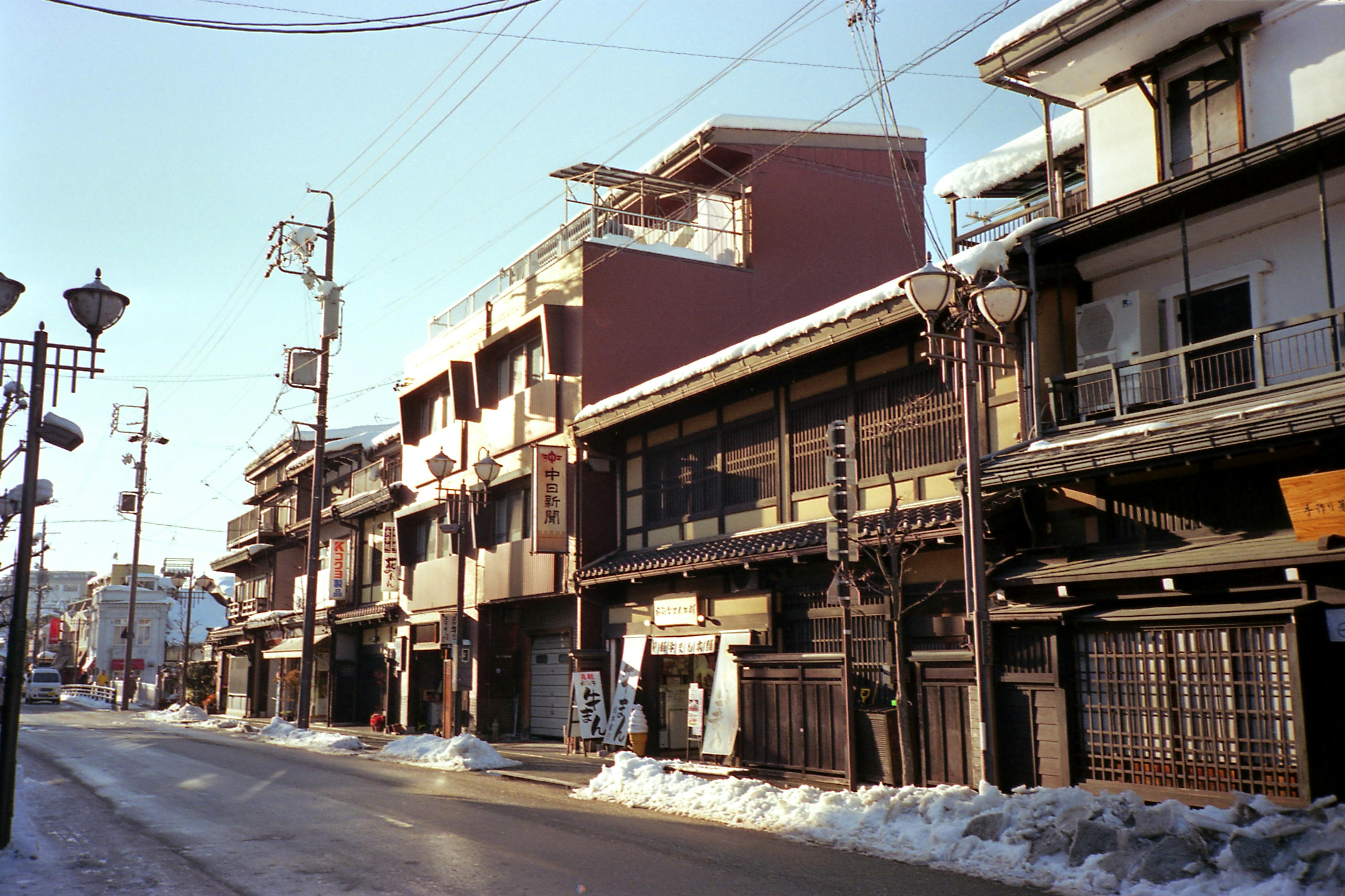 Traditional streets and mountain scenery in Takayama