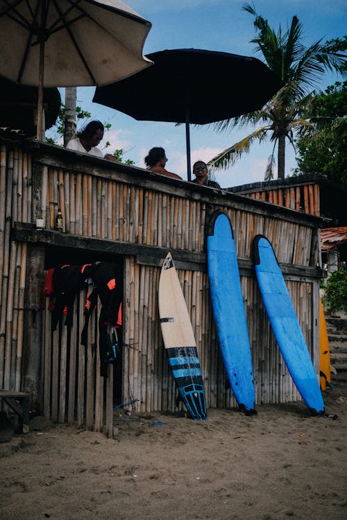 Surfboards Leaning on Wooden Wall