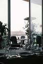 Foggy View of Mosque in Istanbul from Restaurant Interior