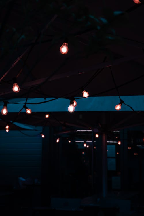 String Light Bulbs outside a Restaurant