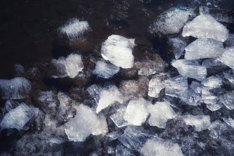 Ice Fragments In Close-up Photography